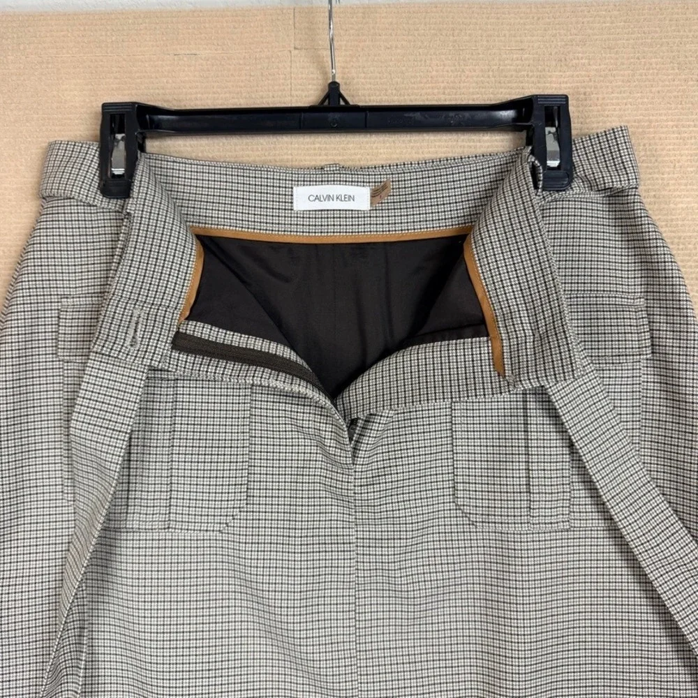 Calvin Klein Womens Houndstooth Tie Waist Pencil Skirt Black White Size 8